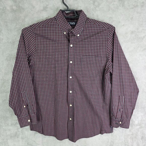 Mens Chaps Red & Black Plaid Shirt Classic Fit Long Sleeve Button Down Size M - Picture 2 of 9